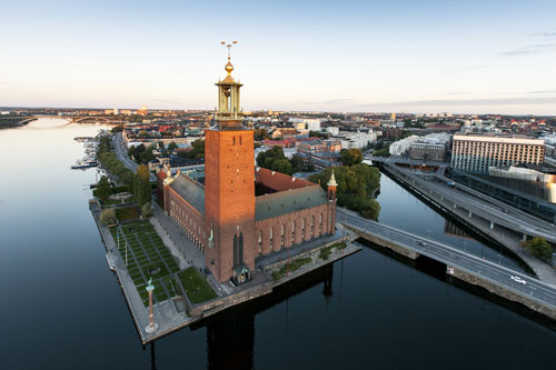 An overview of City Hall in Stockholm.