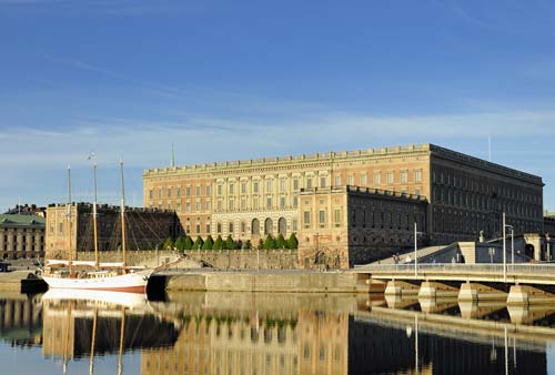 A view on the Royal Palace of Stockholm with a perfect reflection in the water.