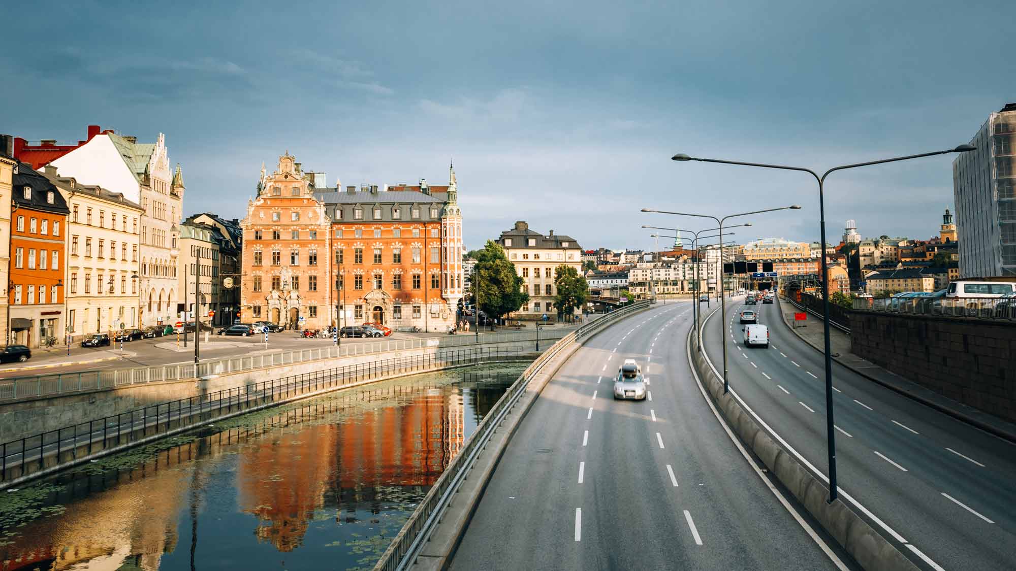 Low traffic on a normally really busy road in Stockholm.