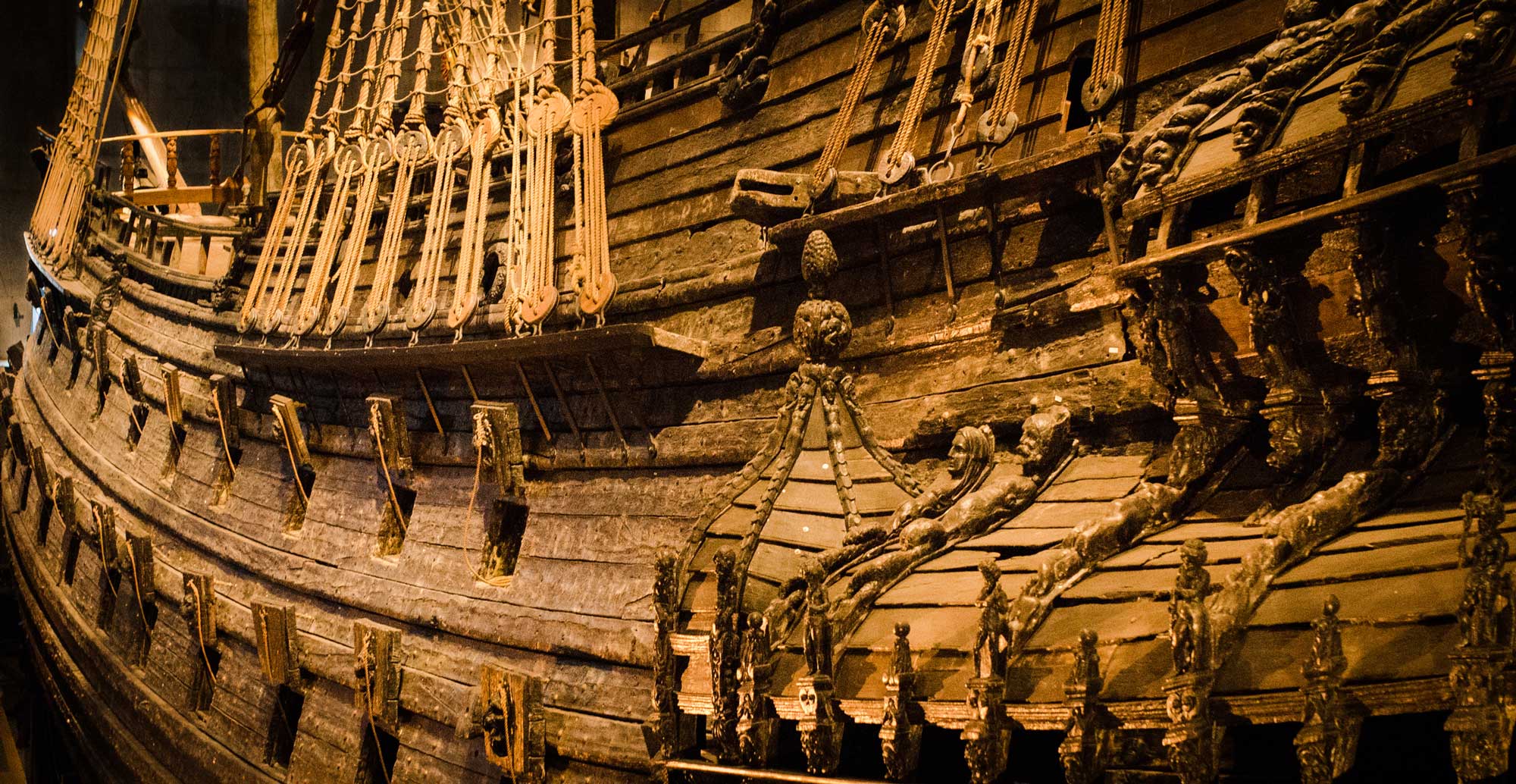 The exterior of the Vasa ship that capsized and sank in Stockholm 1628.
