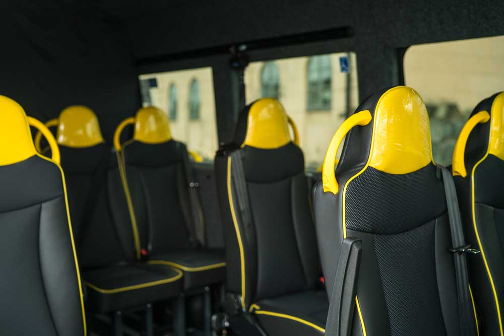 Minibus interior.