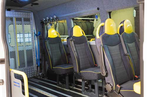 Minibus interior from the side.